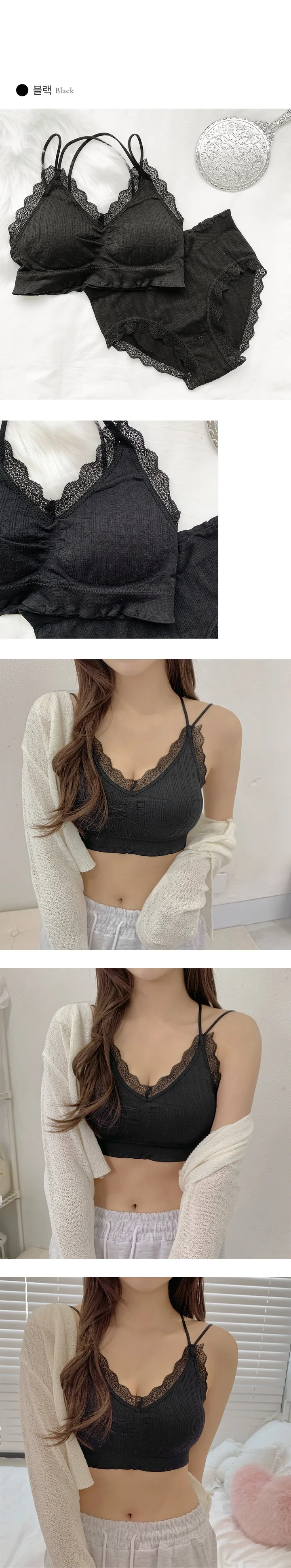 A컵에서 C컵으로! (44~88사이즈) 뽕브라 볼륨업 셔링 레이스 스트랩 노와이어 빅사이즈 이너 브라렛 브라탑 팬티 속옷세트 상세 이미지 21