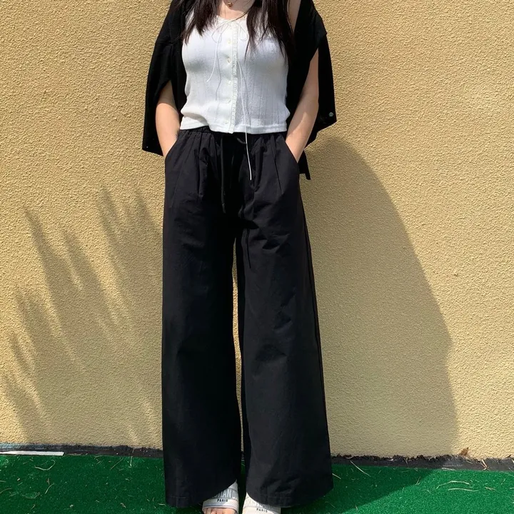 화이트 흰색 핀턱 밴딩 와이드 팬츠 상세 이미지 62