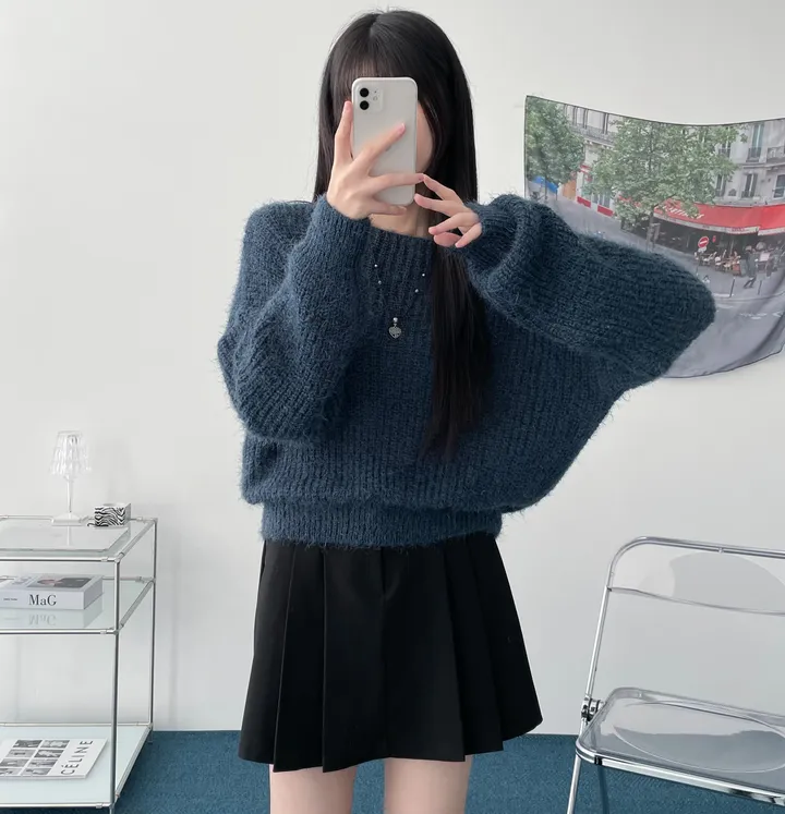 Pine leaf boat nect crop knit 상세 이미지 3