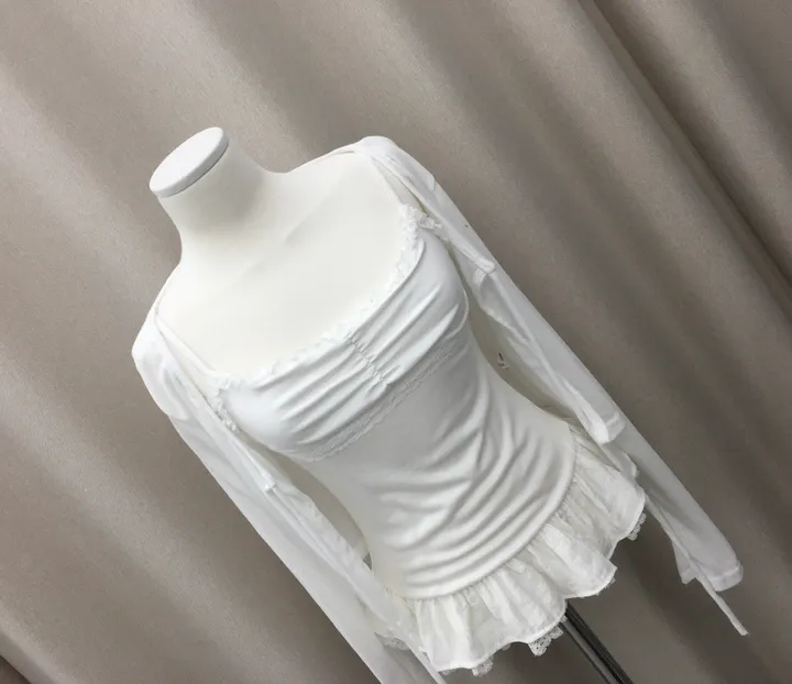 [나시가디건세트] 캉캉 레이스 레이어드 시스루 가디건 세트 (2color) 상세 이미지 4