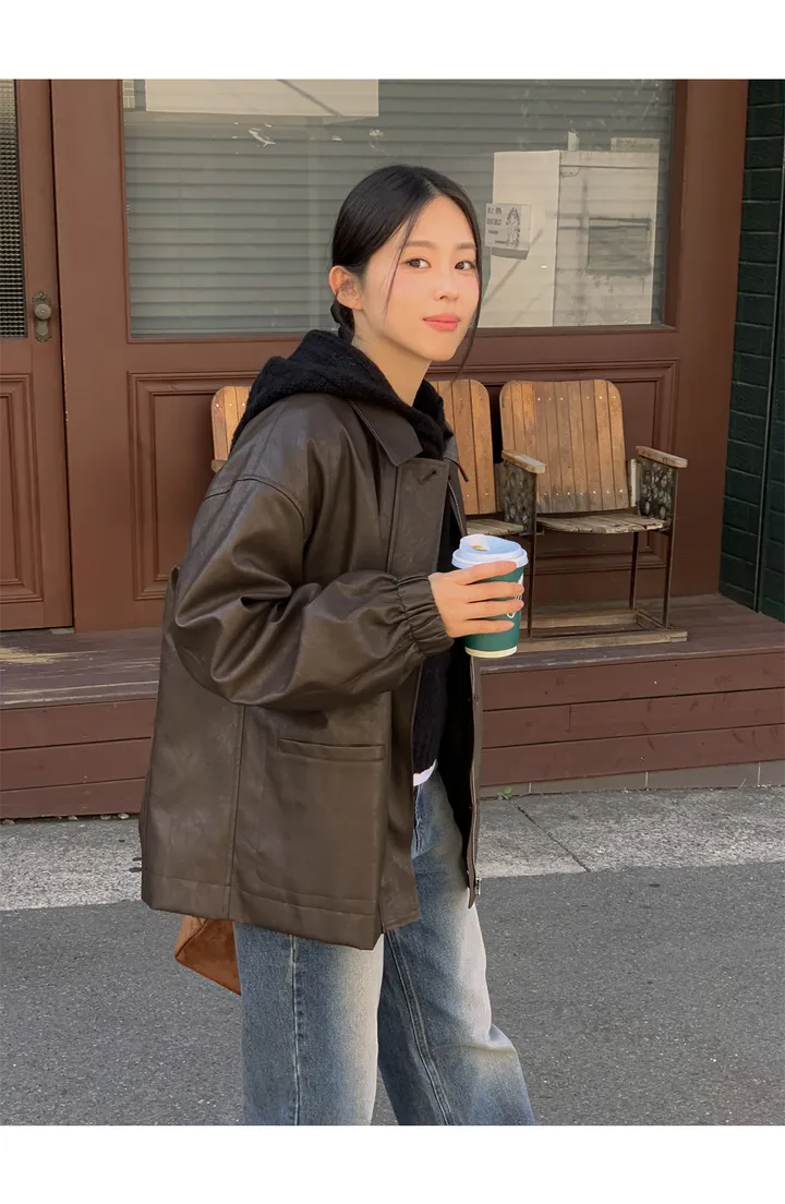 [자체제작/오늘출발/1만장돌파!]#봄🌷 바텐 오버핏 하프 레더 자켓 (데일리룩/개강룩/봄아우터/봄자켓/레더자켓/가죽자켓/루즈핏) 상세 이미지 103