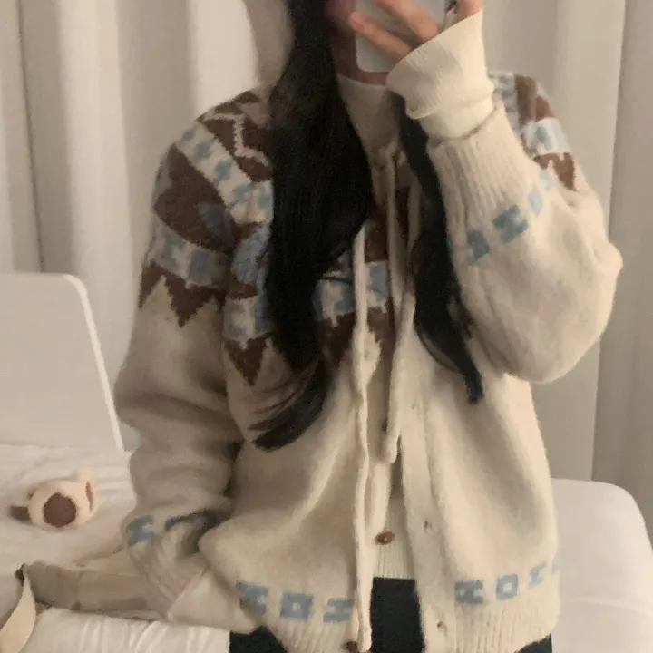 [도톰해요,!] 뉴픽 노르딕 떡볶이 자가드 후드 니트 가디건 - 3color 상세 이미지 22