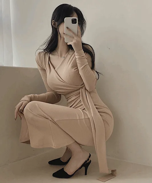 [인생원피스!/청순글램~!] 착붙 실루엣 머메이드 랩 롱원피스 2color