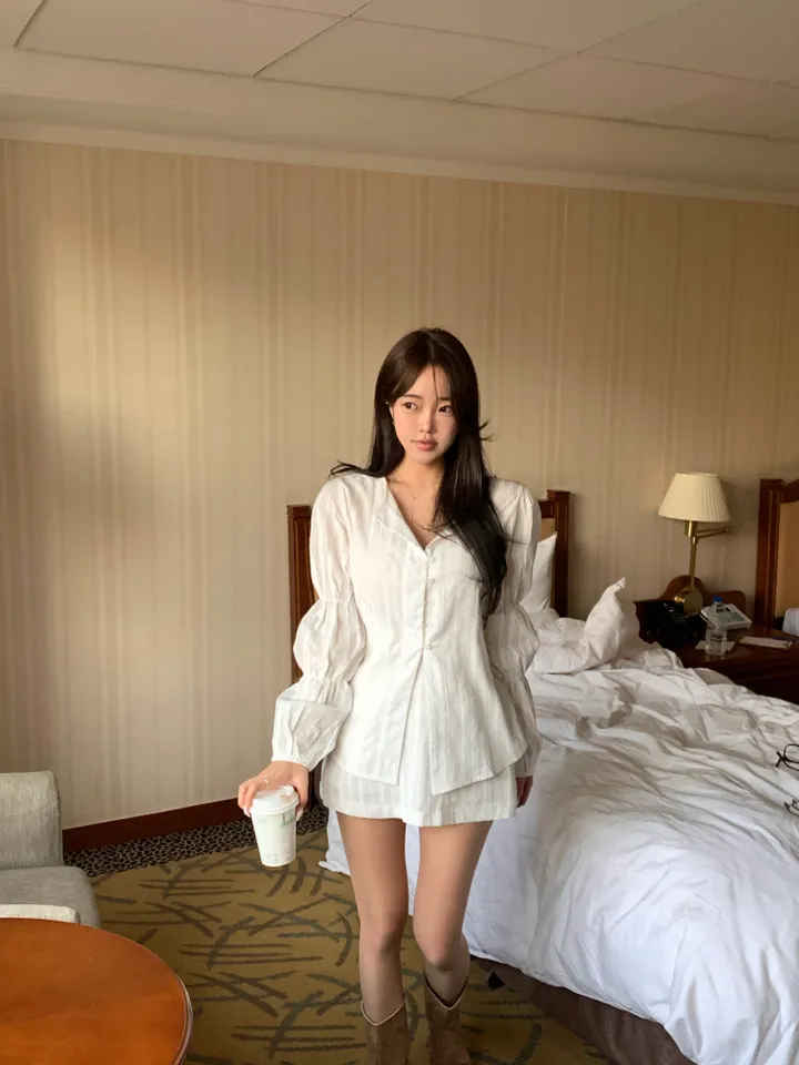 [SET*/자개단추] 아일릿 블라우스 스커트 세트-2col 상세 이미지 7