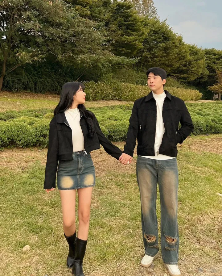 당일출고![단독/시밀러룩] 봄 가을 스웨이드 자켓 크롭 오버핏 워싱 청치마 청바지 커플룩 상세 이미지 25