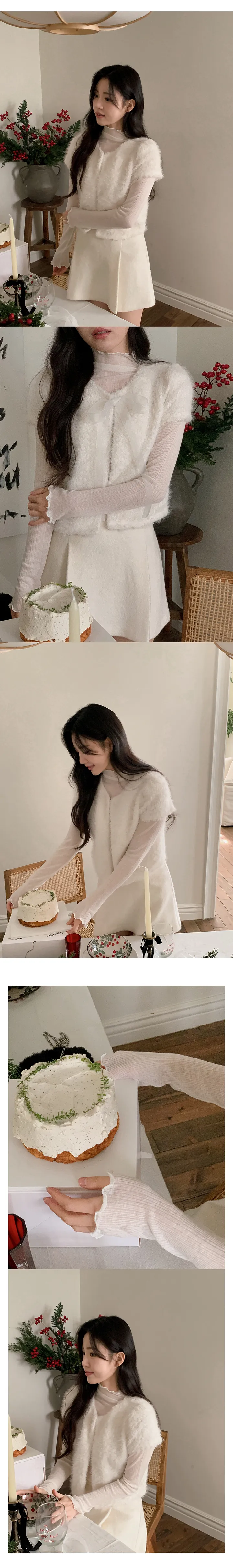 [하객룩][리본탈부착가능][리본 셋트][MADE][자체제작][국내 생산]스노우 시어 쉬폰 리본 퍼 반팔 가디건 (3color) 상세 이미지 38