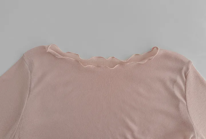 [여리색감/레이어드티] 다린 보트넥 물결 프릴 시스루 긴팔 티셔츠 4colors 상세 이미지 26