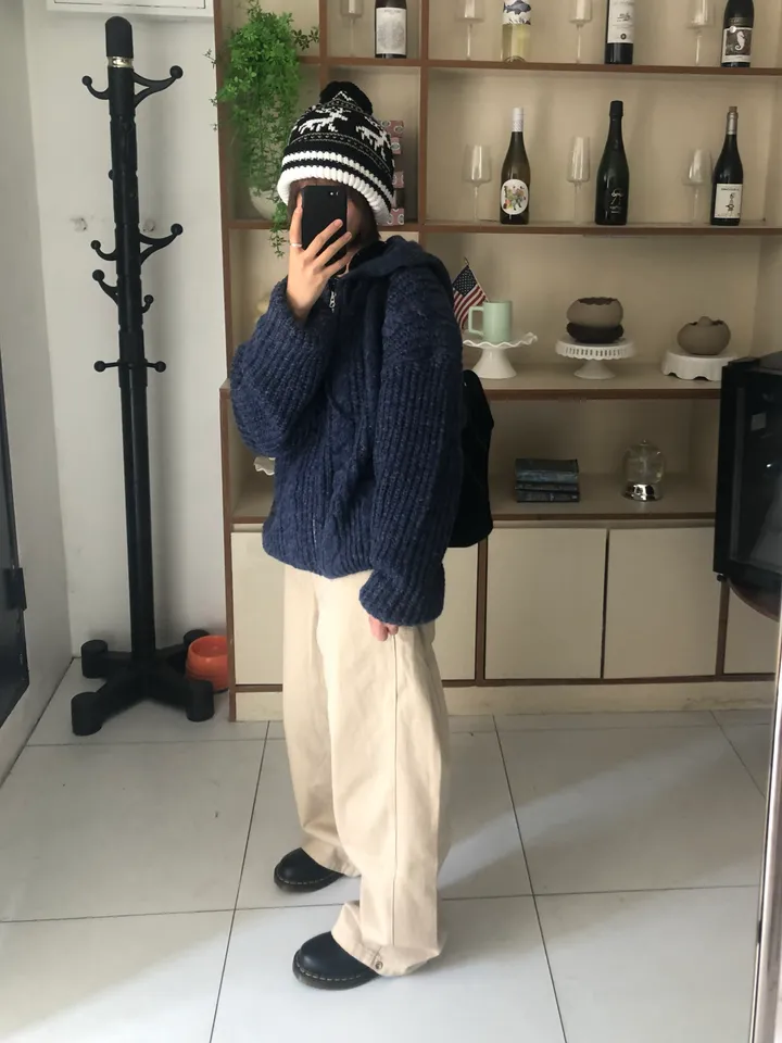 레터 밑단 스냅 사이드턱 코튼 와이드팬츠 (3color) 상세 이미지 5