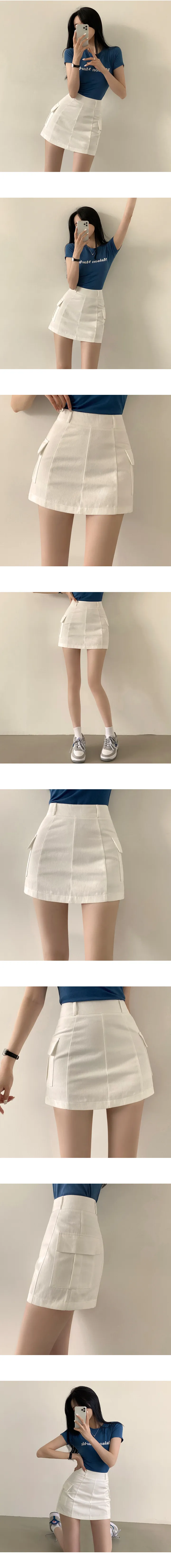 [속바지o/기장선택,2XL까지] Y2K감성! 하이웨스트 포켓 카고 미니스커트 (4color) 상세 이미지 5