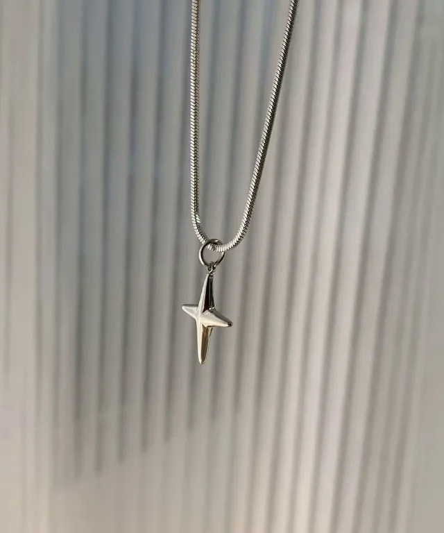 [1+1/써지컬] Starlight Cross Simplicity Necklace 별 십자가 크로스 은 실버 목걸이 펜던트 악세사리 심플 데일리 상세 이미지 5