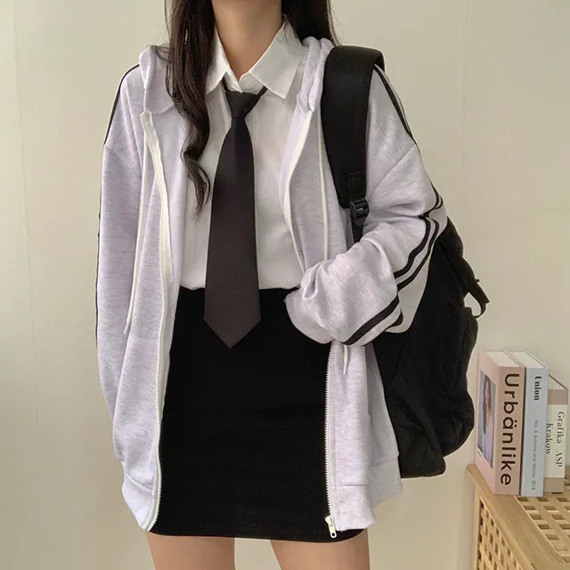 (◞˃ᆺ˂)◞💖[박시핏!/5컬러] 꾸안꾸강추 핏 예쁜 오버핏 심플 베이직 라인 두줄 포인트 기본 후드집업 상세 이미지 1