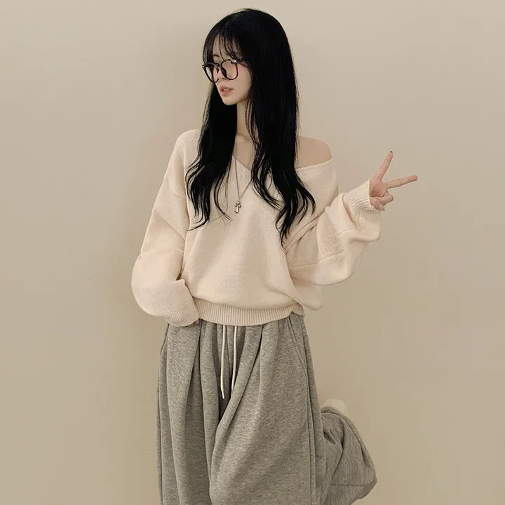 [청순힙✨폭닥] 흐르는 여리핏, 보트 브이넥 오버핏 원오프숄더 아방핏 긴팔니트 빅사이즈 상세 이미지 13