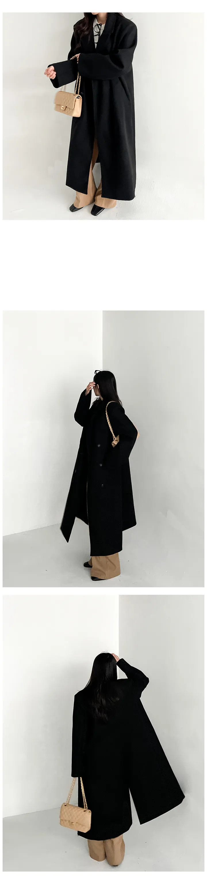 (44-99)할리 롱 루즈핏 울 더블 코트 겨울 빅사이즈 트렌디 오버핏 박시핏 꾸안꾸 심플 베이직 아우터 자켓 상세 이미지 8