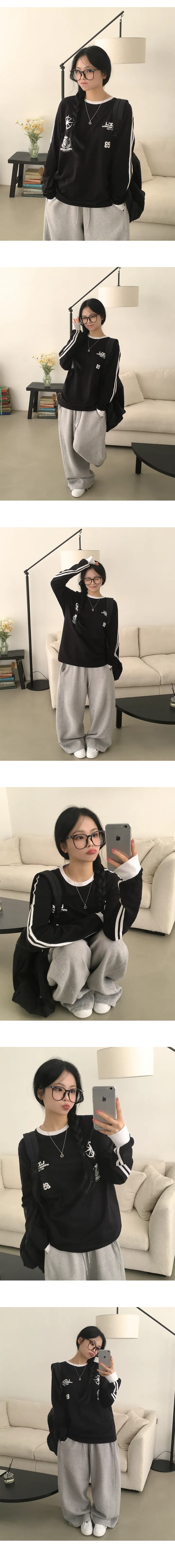 [힙무드/오버핏] 귀여움주의, 블록코어 유니폼 트랙 넘버 레터링 루즈핏 긴팔티셔츠 (3color) 상세 이미지 8