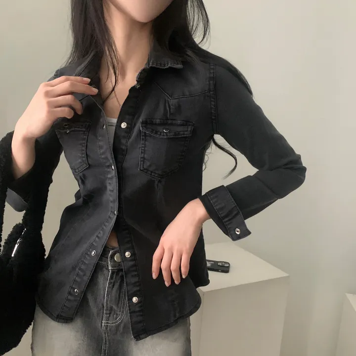 [S,M,L] 데님라인 슬림 워싱 똑딱이 데님 청자켓/셔츠남방 - 3color 상세 이미지 28