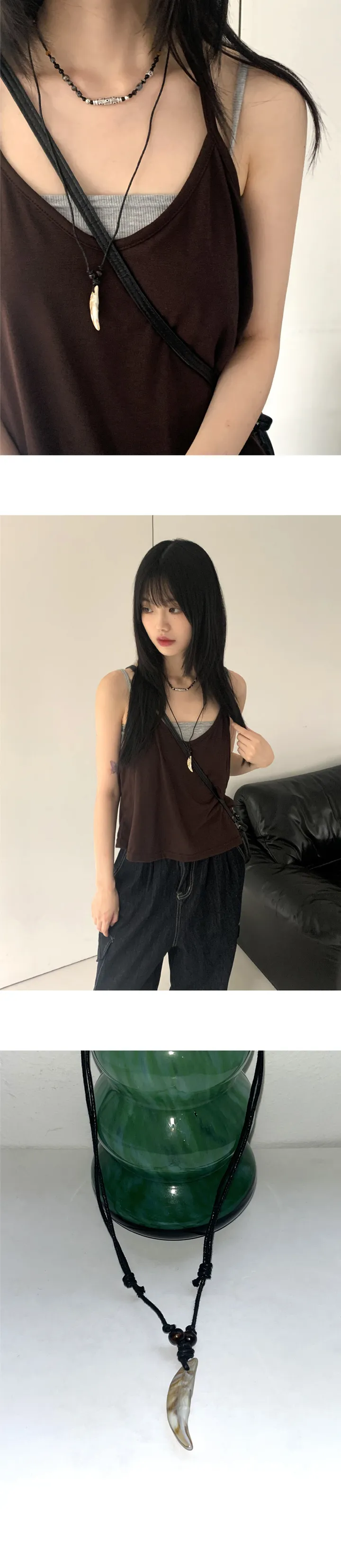 카유 빈티지 원석 가죽 목걸이 상세 이미지 5