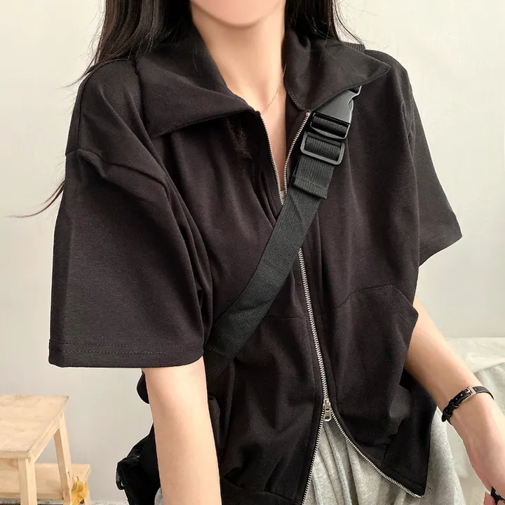 [여름/예쁜데일리!] 볼륨 카라 투웨이 무지 크롭집업 반팔 3color 상세 이미지 23