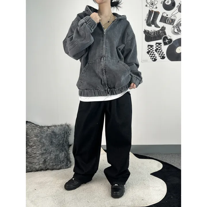 [UNISEX]시티드 데님 루즈 박시 후드 집업 점퍼 자켓(2color/5-7일 여유주문) 상세 이미지 17