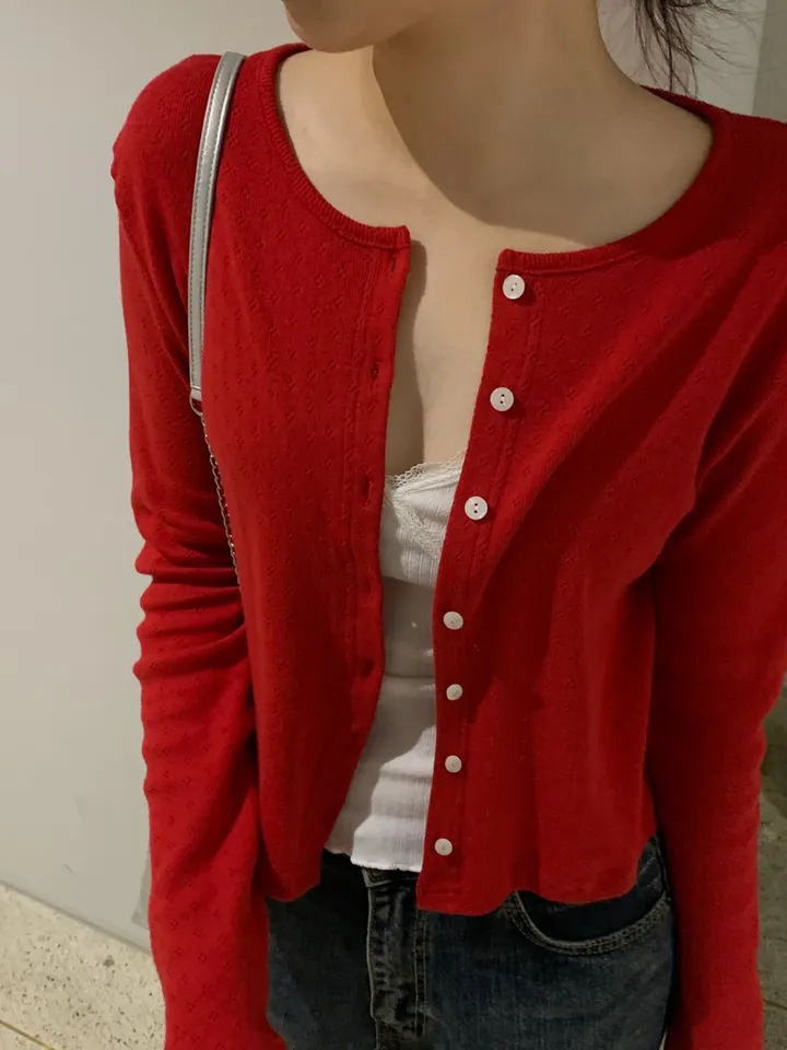 로렌 플라워 펀칭 크롭 라운드 가디건 상세 이미지 6