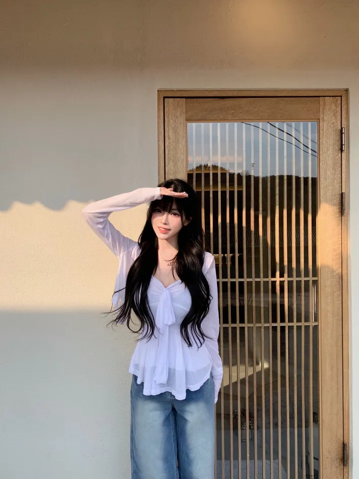 [무조건강추/여신핏💗] 프릴 리본 나시 블라우스 가디건 투피스 세트 상세 이미지 3