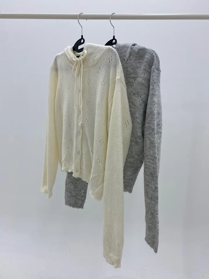 [💖뽀송/주문폭주]버터 플라워 펀칭 루즈핏 아방핏 단추 여리여리 니트 후드 가디건 상세 이미지 34