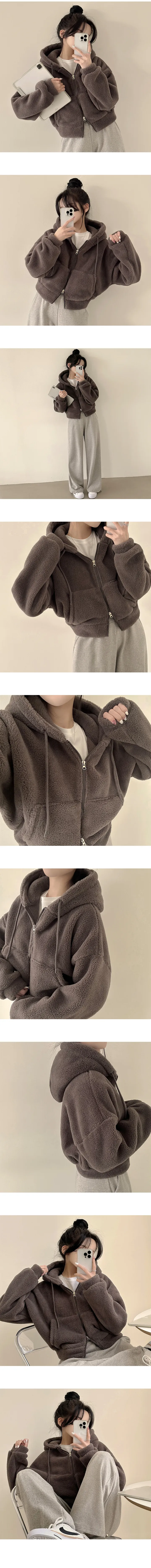 [고중량,왕도톰!/겨울까지~] 귀여운 아방핏, 뽀글이 밍크 투웨이 크롭 후드집업 점퍼 (4color) 상세 이미지 5