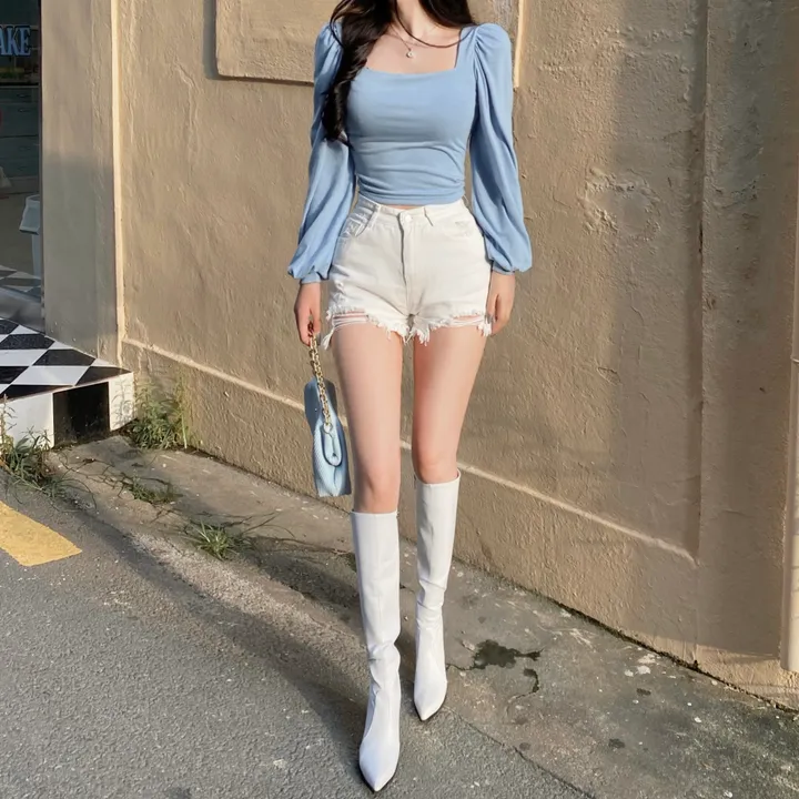 [내가 찾던 그 핏!/ -3kg보장] 4컬러 증명사진룩 군살쏙 셔링 스퀘어넥 퍼프 벌룬 긴팔 티셔츠 가을히트 청순 여리 쫀쫀 기본 베이직 이너티 상세 이미지 9