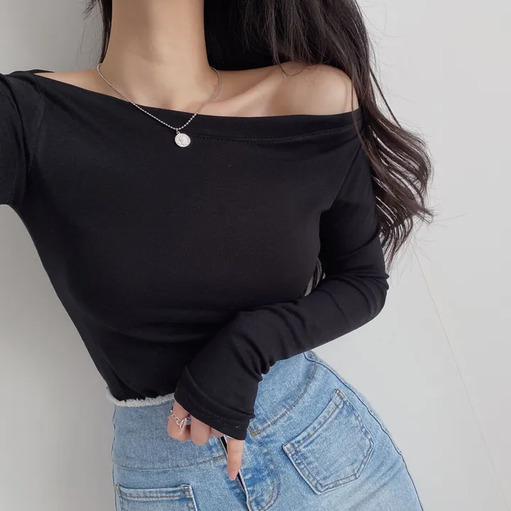 [찰랑~여리~/오프숄더O] 보트넥 입술넥 오프숄더 슬림 여리여리한 페미닌 긴팔 티셔츠 상세 이미지 31
