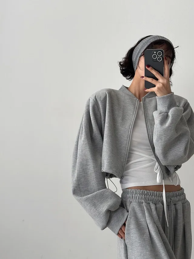 [ PK원단 ] 봄트레이닝셋업 크롭집업 와이드팬츠 봄세트 트레이닝세트 대학생코디 봄집업 봄팬츠 퍼프집업 스트링 상세 이미지 10