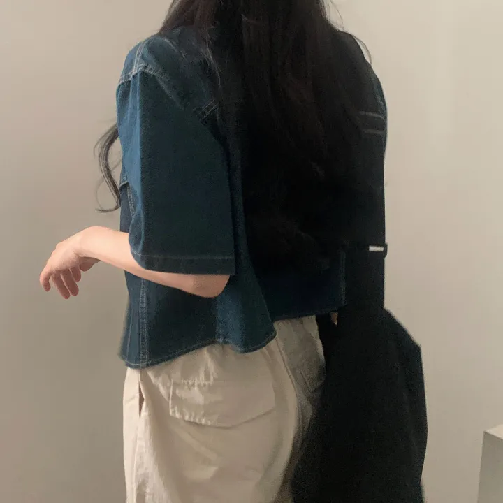 [데일리/청순무드(＊’͜’ )] 봄웨더 반팔 데님 크롭 청자켓 - 3color 상세 이미지 31