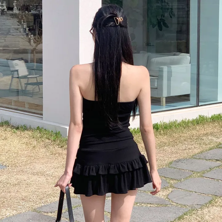 [섹시유니크🖤] 글램 투피스 / 캡내장 캡나시 뷔스티에 셔링 크롭탑 셔링탑 튜브탑 탱크탑 브라탑 볼륨업 데님탑 캉캉치마 치마바지 여름원피스 여행 bj 레이어드스커트 숏팬츠 스판 상세 이미지 36