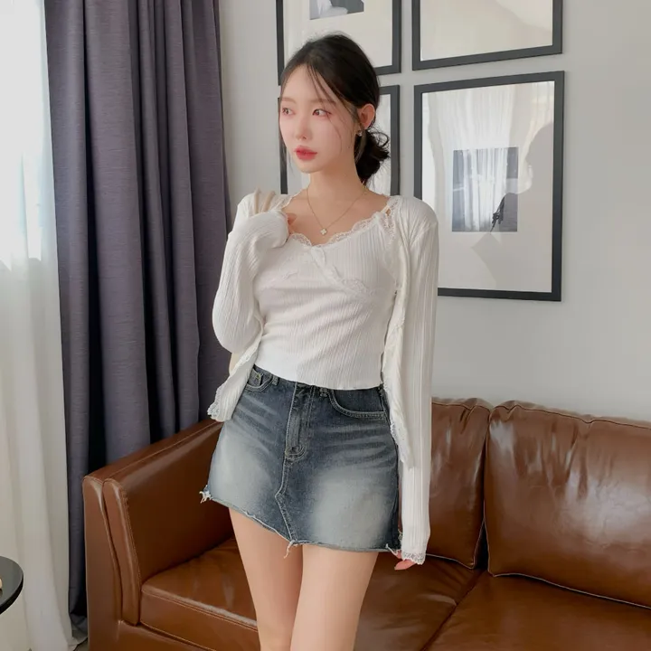 [부분 당일배송🤍나시가디건set/벚꽃룩🌸] 슈디 레이스 끈나시 + 레이스 긴팔 골지 가디건 세트 데일리룩 데이트룩 벚꽃룩 발레코어 여리여리 여리핏 레이스가디건 레이스나시 상세 이미지 22