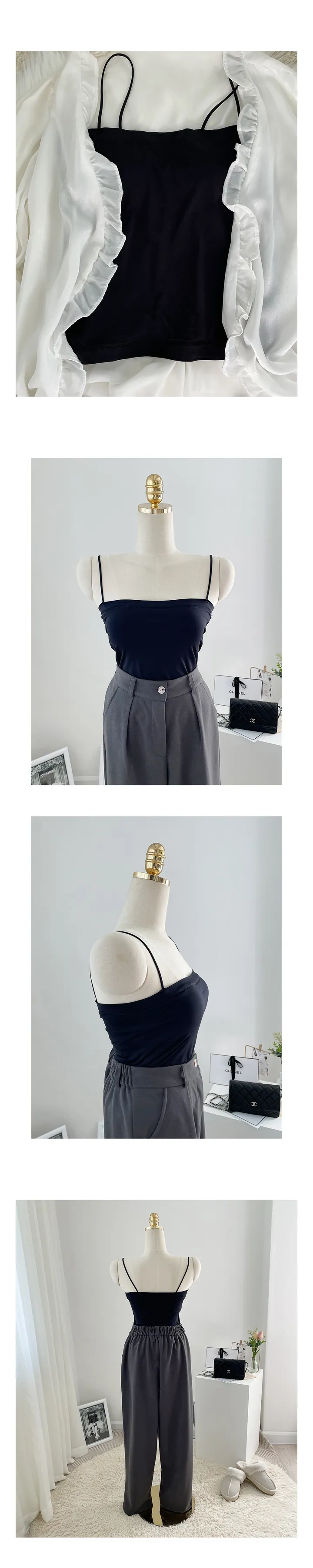 (빅사이즈) 기모 캡 내장 겨울 이너 민소매 끈 나시 상세 이미지 11