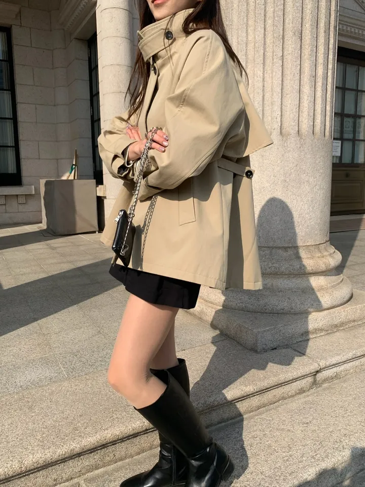 [*주문폭주!!/당일발송*] 파리 트렌치 케이프 하프코트 트렌치코트 트렌치하프 하프트렌치 코트 봄아우터 봄트렌치 절개트렌치 (1color) 상세 이미지 13