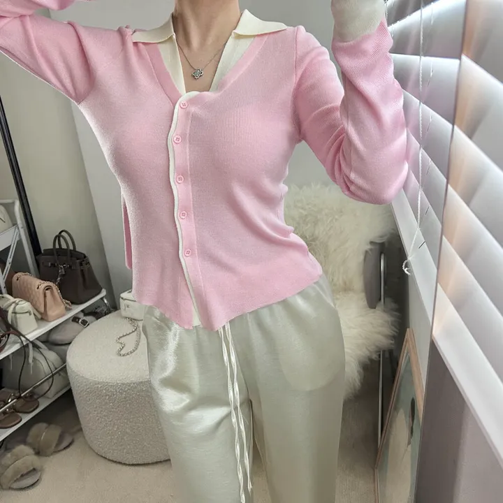 (강추)브리에 카라 배색 니트 가디건 -3color / 맨투맨 후드 집업 청바지 데님 원피스 3부팬츠 반바지 상세 이미지 22