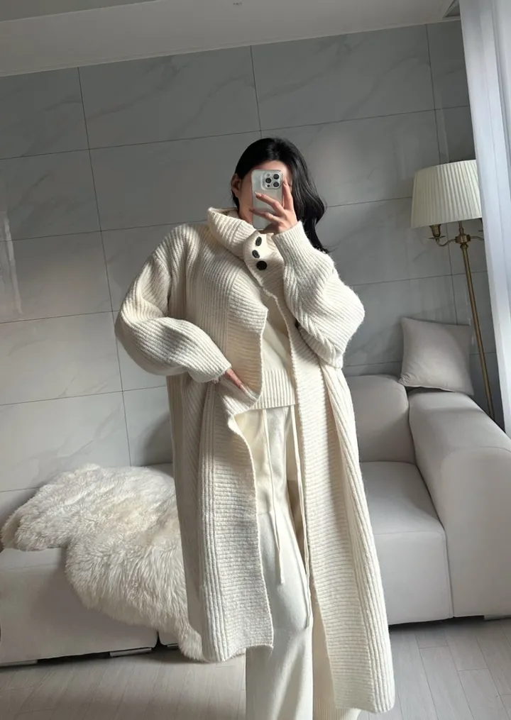 [아이당일] *도톰따숩 터틀넥 울 숄 빅카라 꽈배기 뜨개 니트 맥시롱가디건 울롱코트 울가디건(5color) 상세 이미지 14