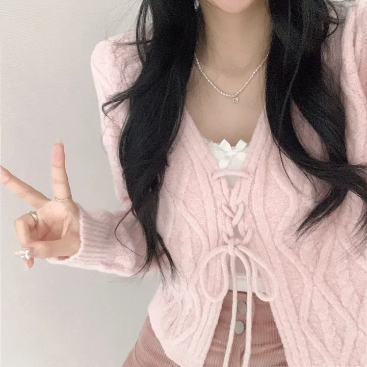 주문폭주🍓[3000장 돌파!!] 딸기우유 머금은 색감, 모아 울 꽈배기 리본 니트 가디건 상세 이미지 18