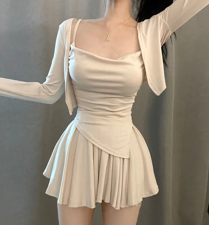 요물 3pcs💘 셔링 드레이프 나시 가디건 스커트 속바지내장 SET 상세 이미지 18