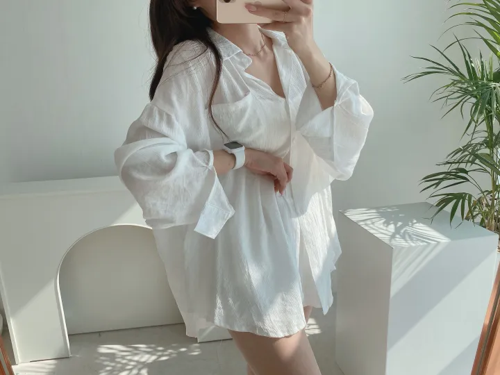 *SET* 【편해요/멋쁨】 오버 루즈핏 린넨 롱셔츠 남방 반바지 투피스 세트 상세 이미지 9