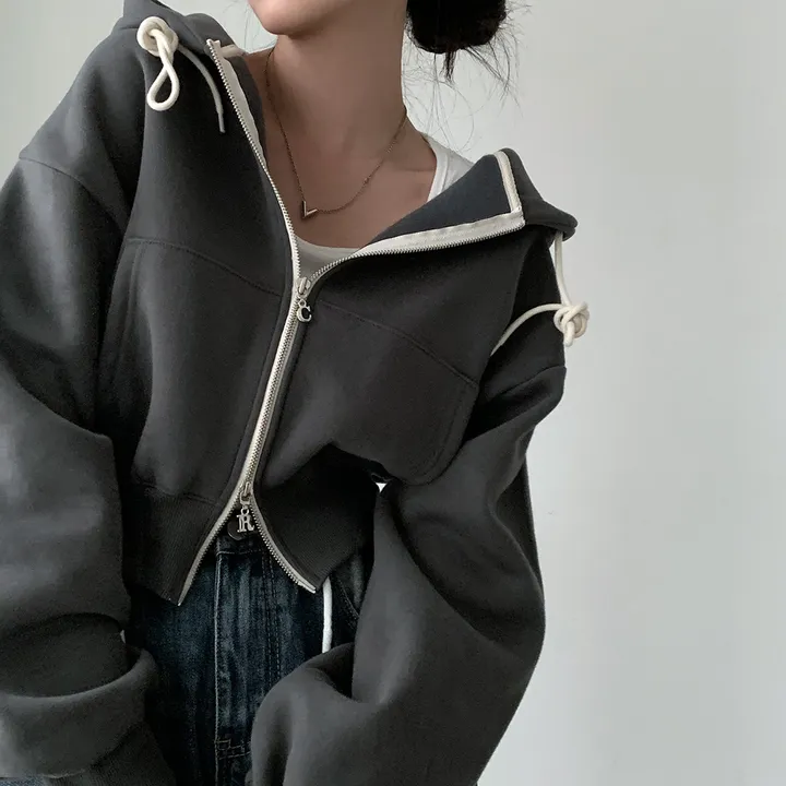 [완전인기✨/백염컬러 당일출고!] 자체제작 크치Made 꿈에 나온 핏, 투웨이 양기모 크롭 후드집업 ver 아우터 자켓 - zipup 상세 이미지 202