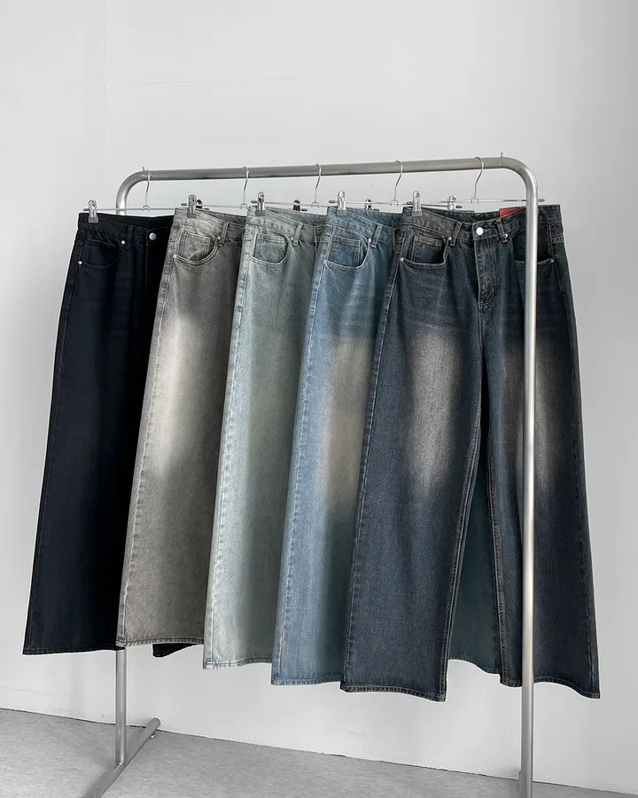 [3기장/~3XL] 스모크 워싱 와이드 정핏 일자 캐쥬얼 데일리 데님 팬츠 바지 상세 이미지 109