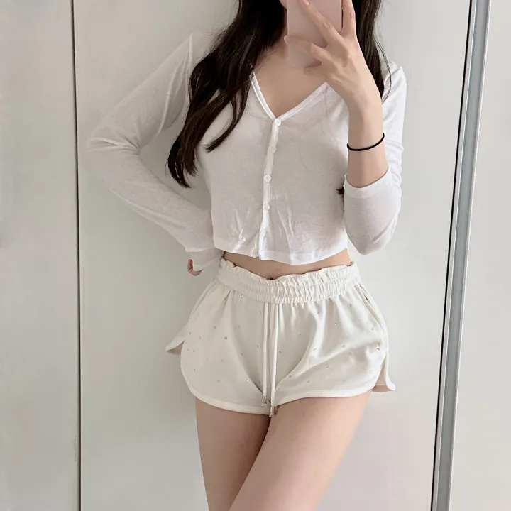 얄포롬🩷*슥걸치는/군살커버* 밀크 텐셀 굴림 크롭 브이넥 버튼 가디건/ 여름상의 얇은긴팔티 여친룩 필라테스 요가 햇빛가리개 대학생 여친룩 상세 이미지 9
