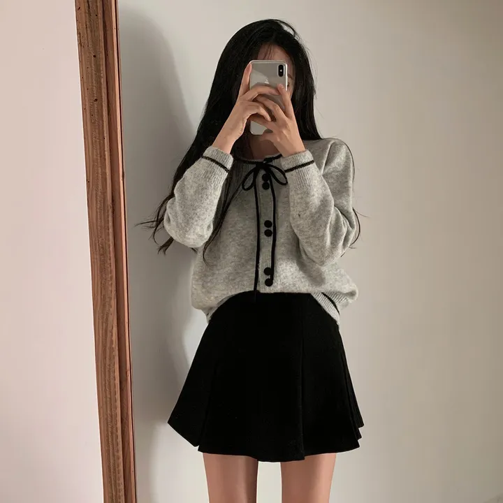 ✨최저가✨[데이트룩,하객룩] 프레젠트 리본 배색 니트 가디건 - cd 상세 이미지 21