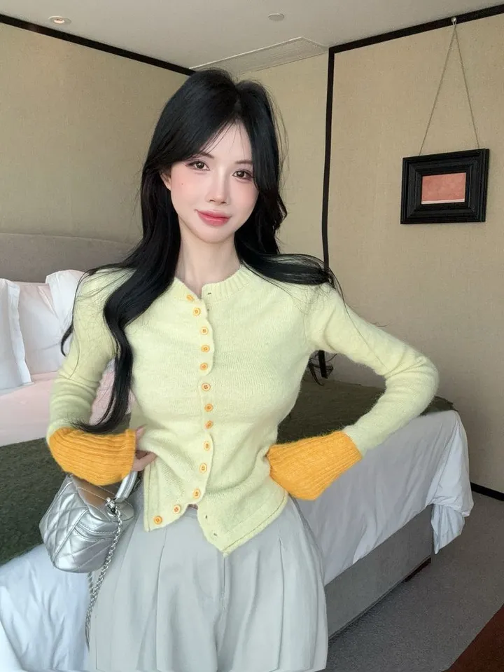 ❣️스타일업❣️ 투톤 가디건 배색 기본 이너 간절기 아우터 봄 가을 가디건 상세 이미지 3
