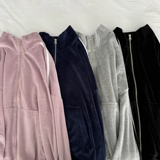 루즈핏 투웨이 지퍼 더블 라인 벨벳 스웨이드 후리스 댄스 트랙탑 져지(4color) 상세 이미지 5