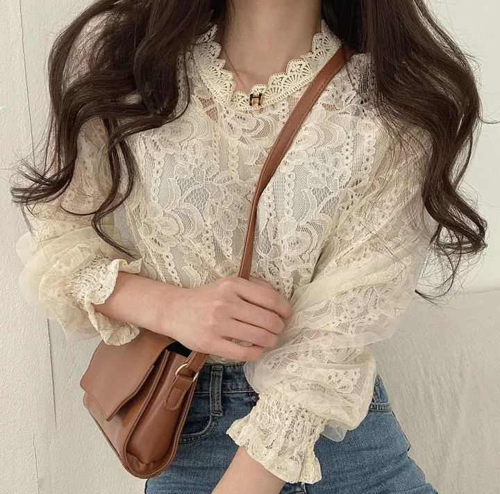 안감있는, 세젤예 레이스 시스루블라우스 4color 상세 이미지 4