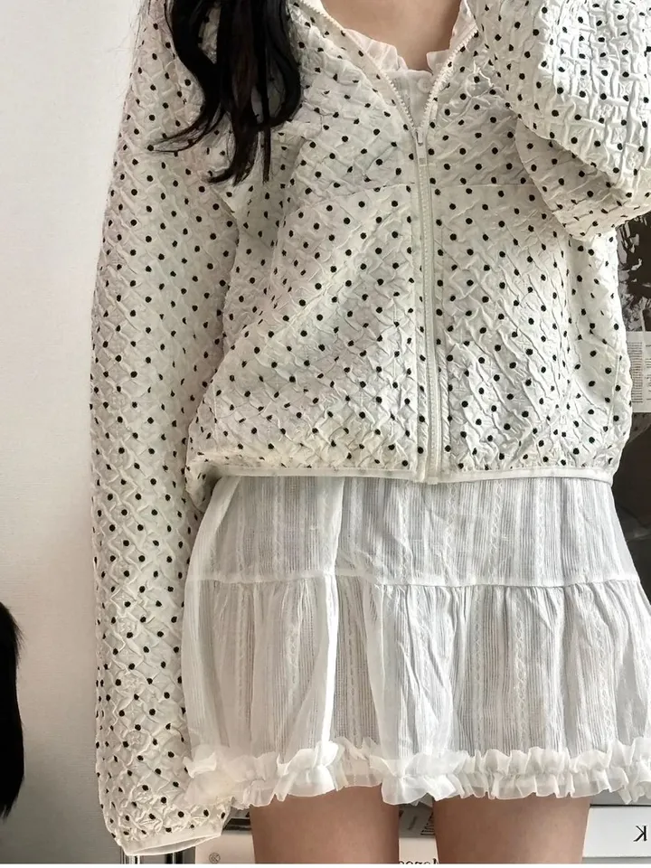 💝인기아우터💝주문폭주[봄아우터] 엔티JP 엠보 도트 후드 집업 /떙땡이/바람막이/봄/여름/아우터/얇은집업 - 2color 상세 이미지 7
