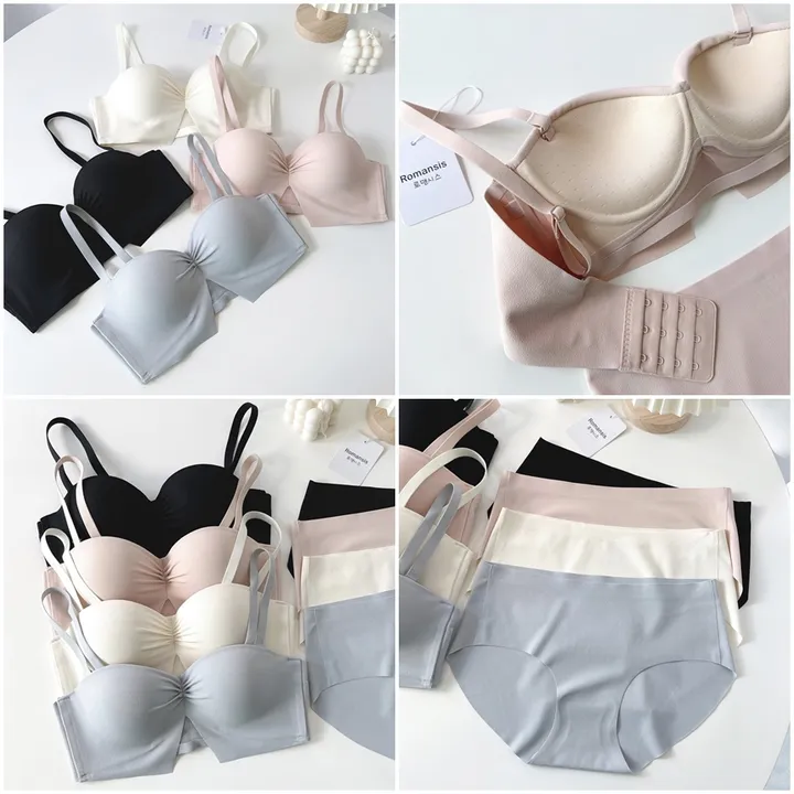 볼륨업 하프컵 반컵브라 심리스 뽕브라 노와이어 편한 오프숄더 튜브탑 A컵 AA컵 여름 끈없는 브라탑 팬티 속옷 세트 상세 이미지 2