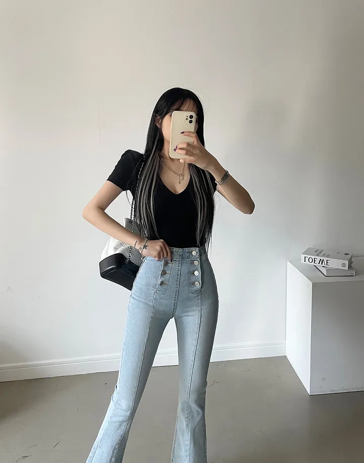 패드 브이넥 스판 절개 슬림 티셔츠 상세 이미지 66