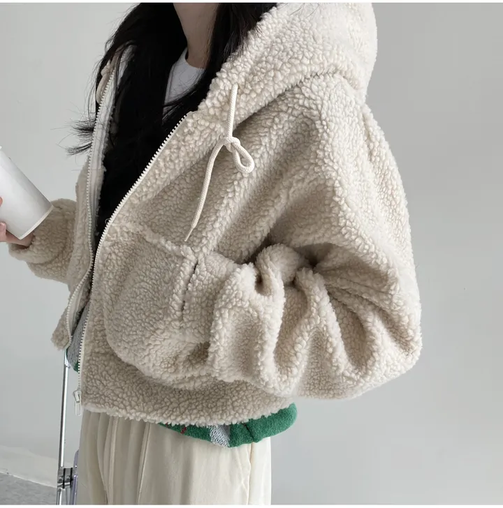 [국내생산/휘뚜루 마뚜루템!]뽀글이 덤블 크롭 후드 집업(3color) 핑크래빗 상세 이미지 22